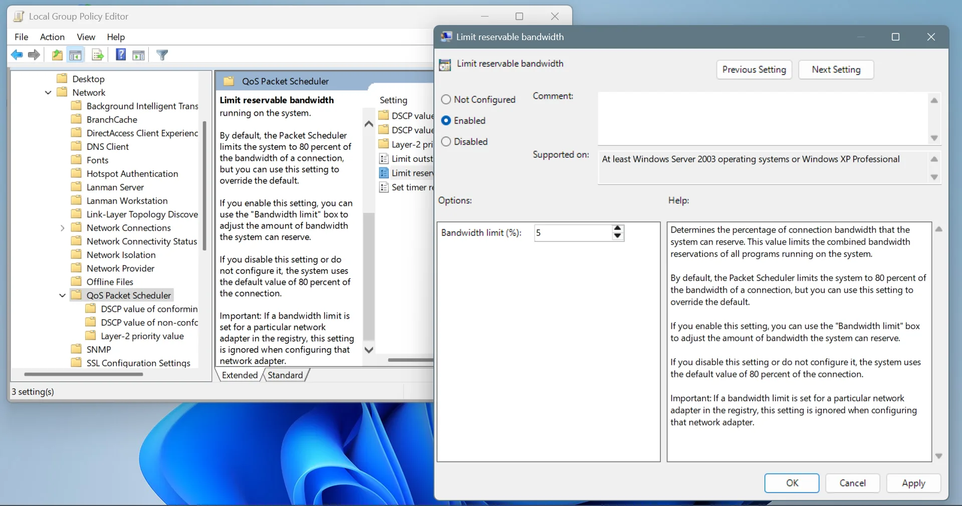 lower reservable bandwidth