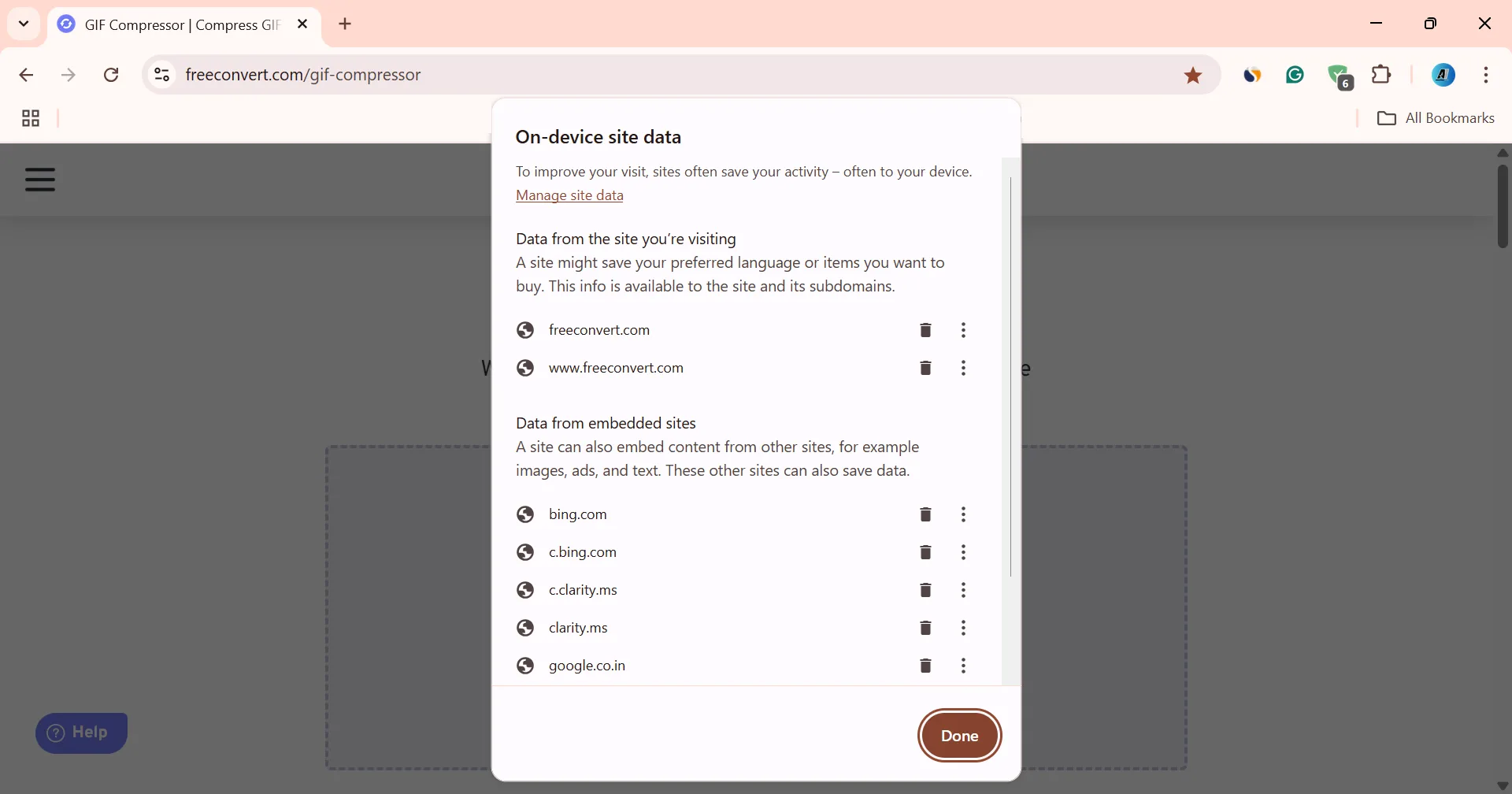delete on-device site data