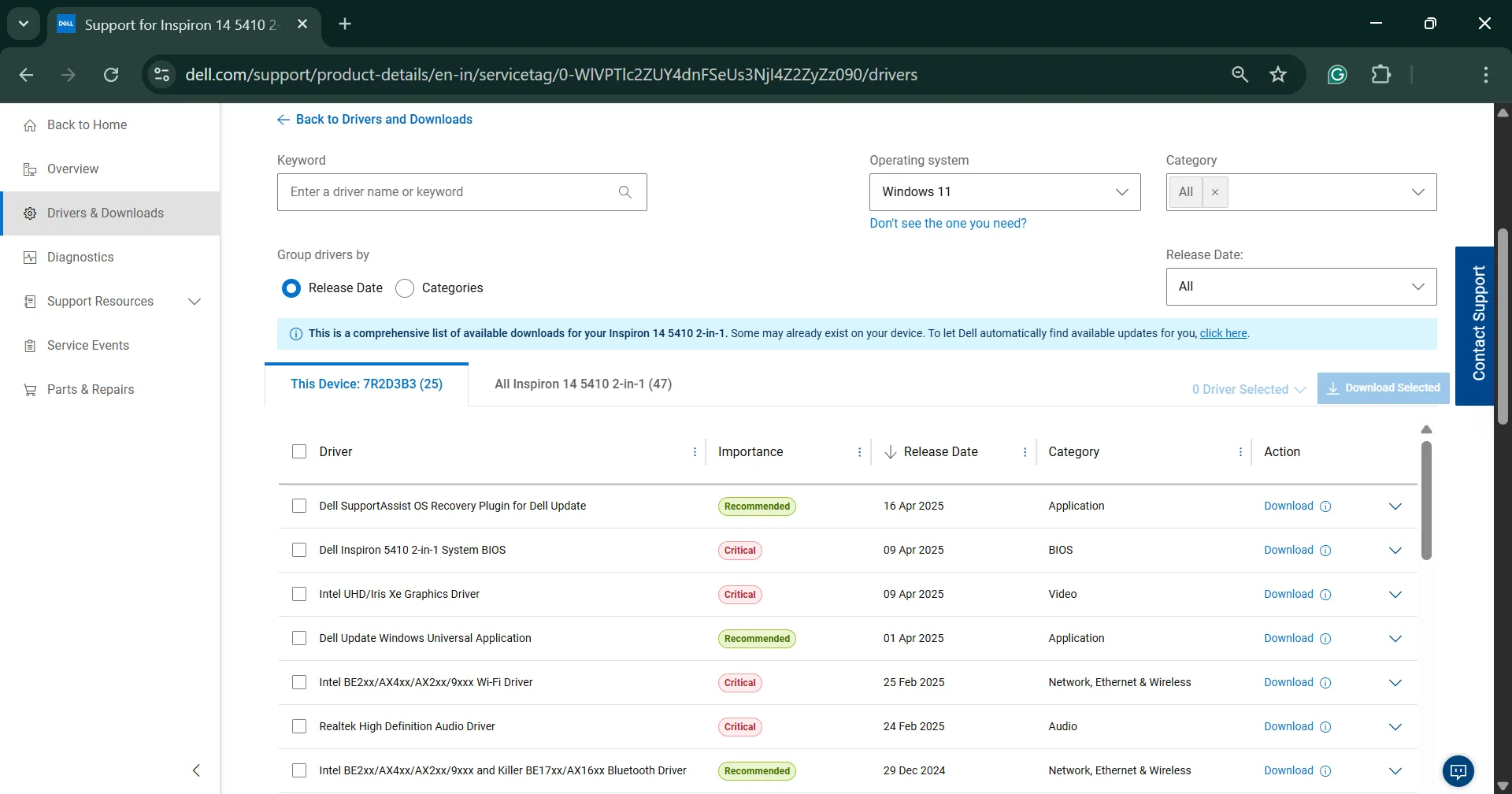 downloading drivers from manufacturer's website