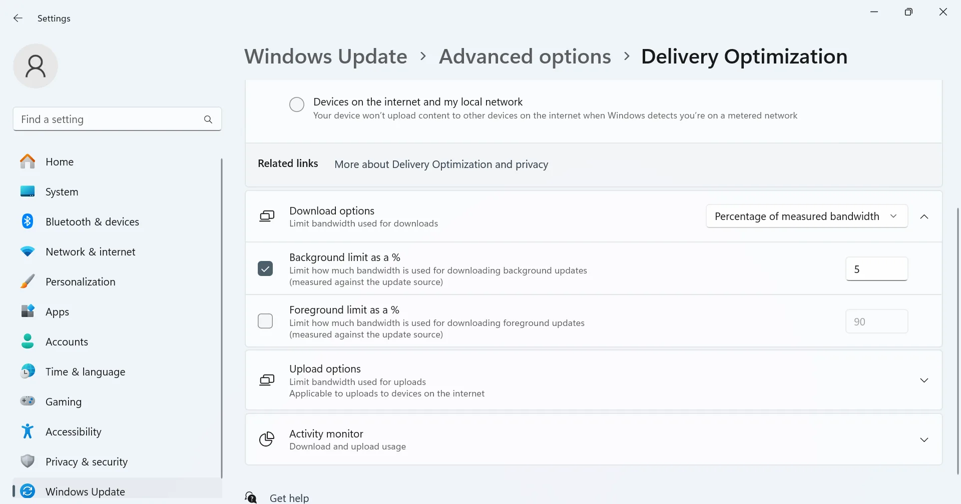 limit background Windows updates