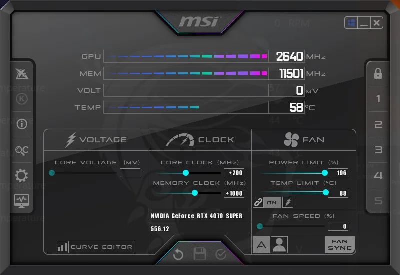overclocking using MSI on Windows