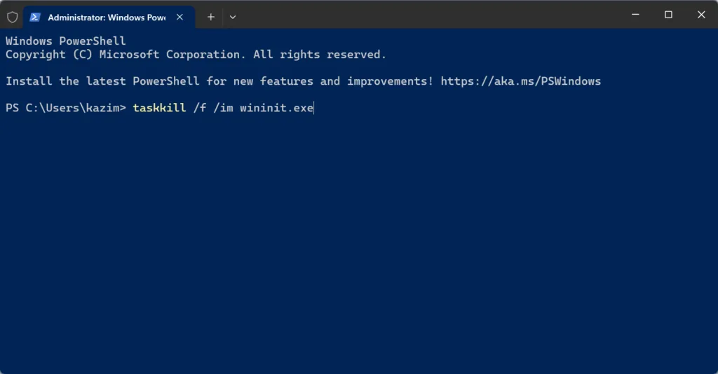 terminate wininit.exe via powershell to force BSOD Windows