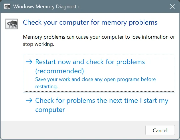 windows memory diagnostic
