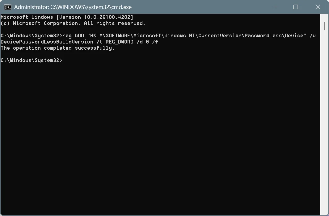 command to sign in without password windows 
