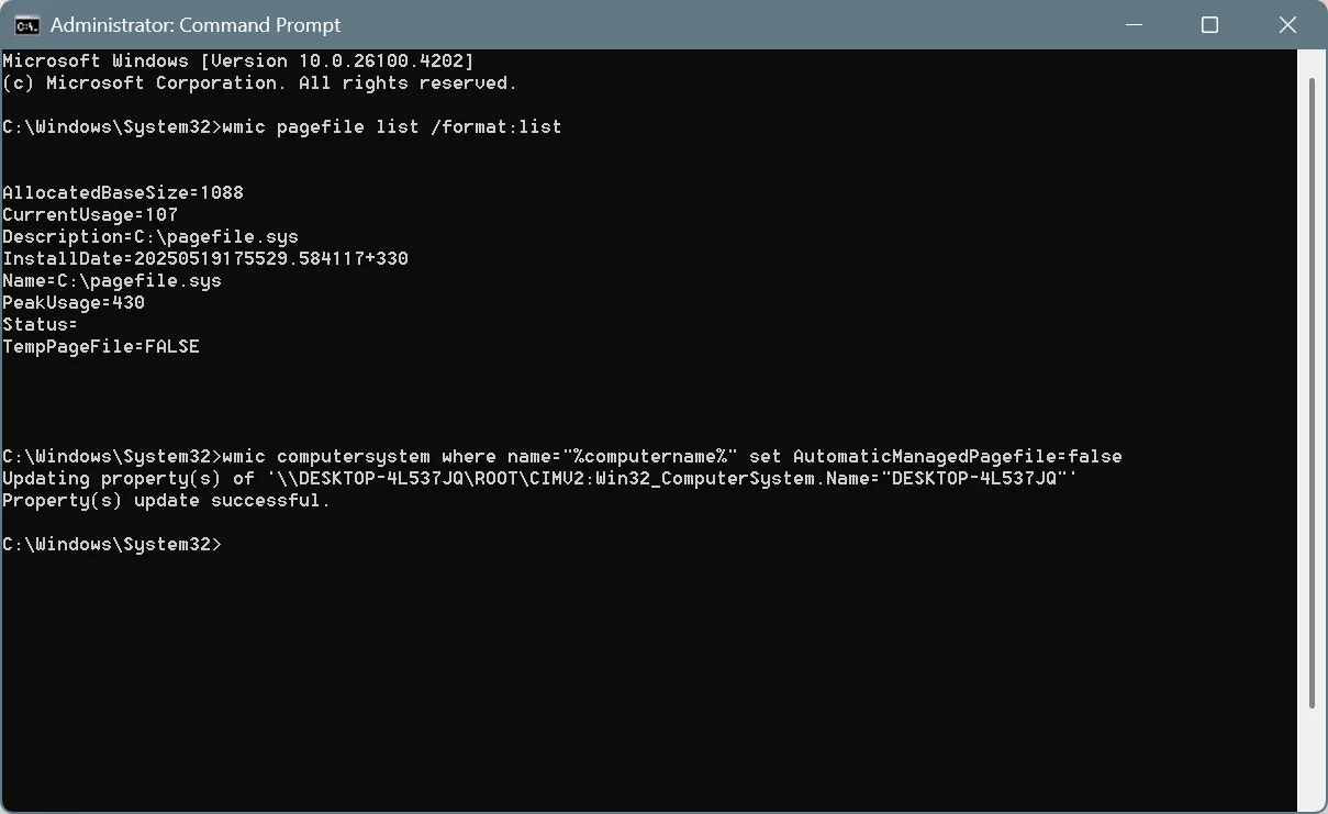 disable windows from auto-managing pagefile size