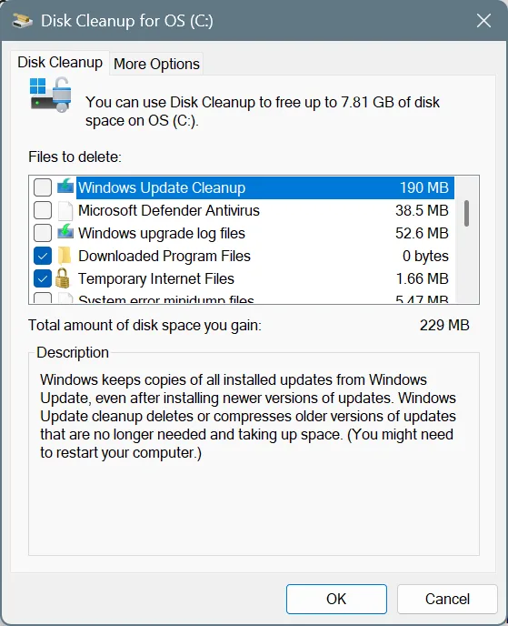 delete windows.old via Disk Cleanup