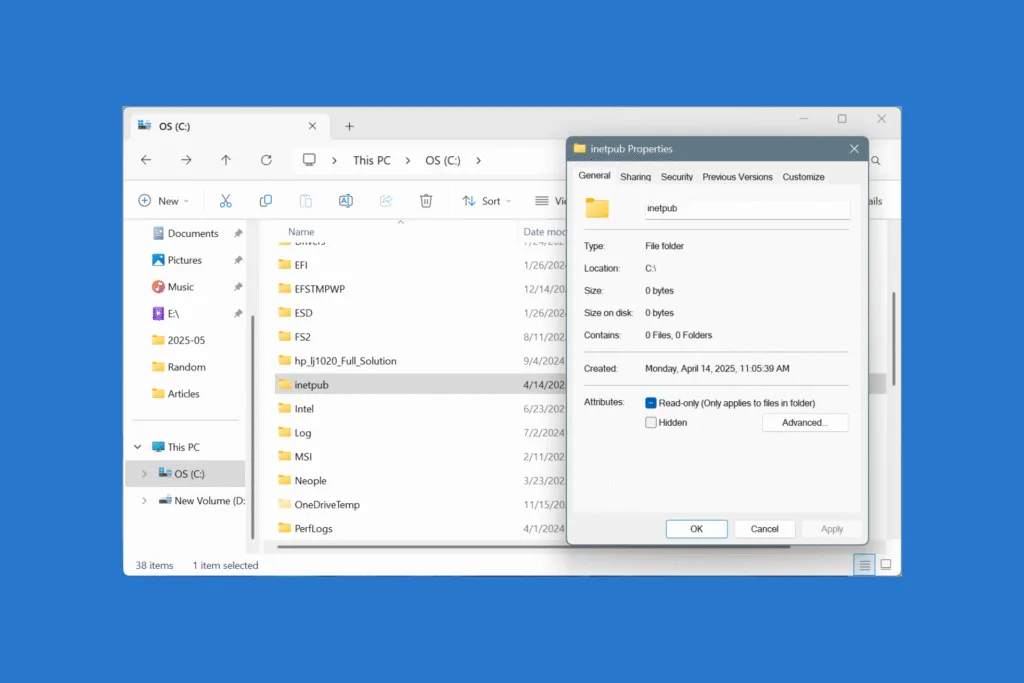 inetpub folder windows