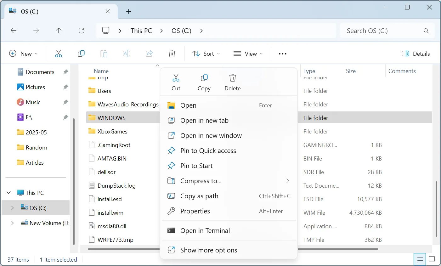new context menu windows 11