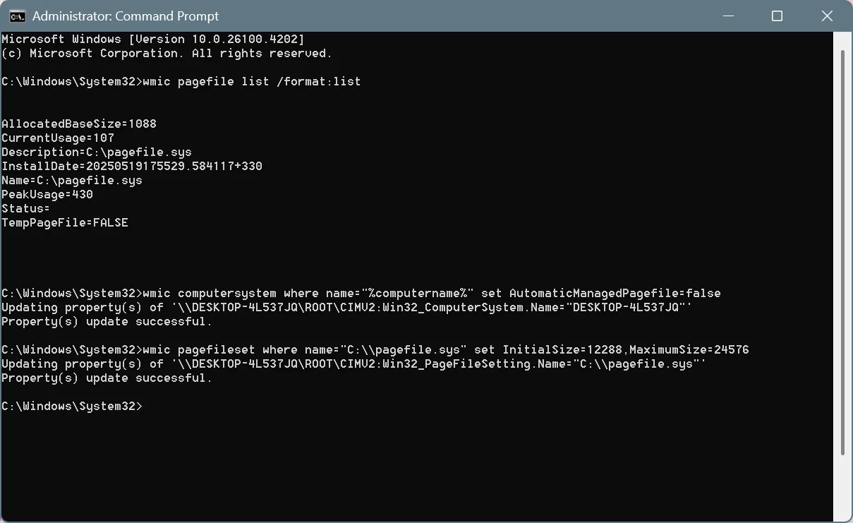 increasing virtual memory using Command Prompt