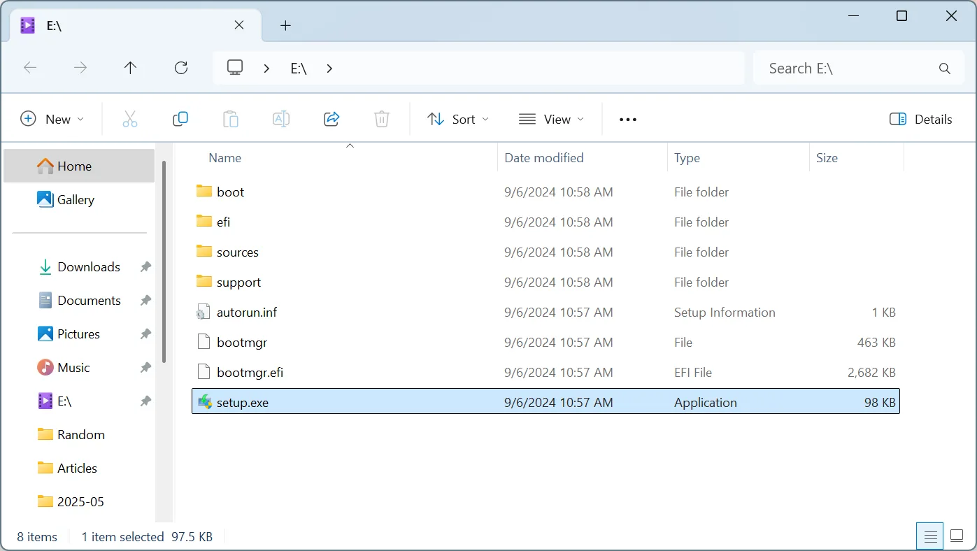 setup.exe in Windows 11 ISO