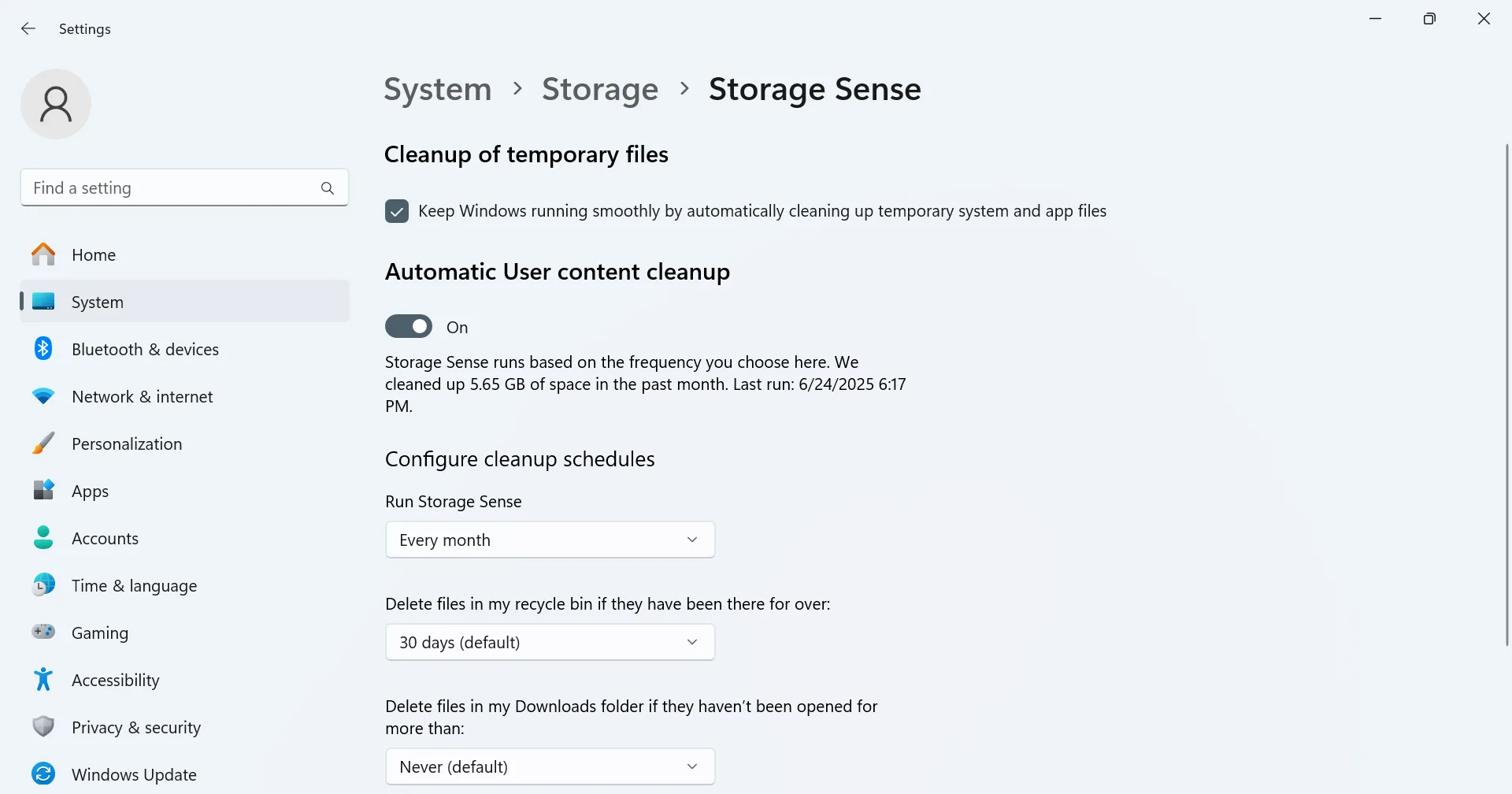 storage sense stats