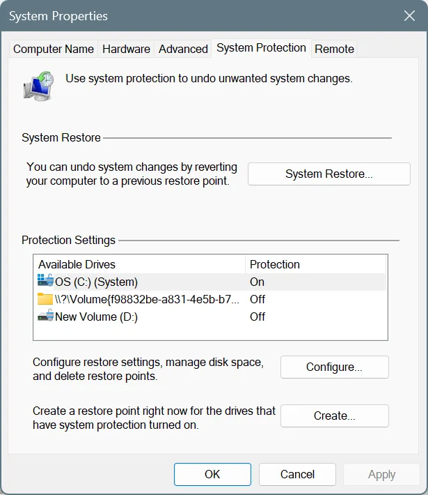 system restore