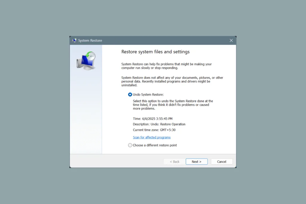 undo system restore windows