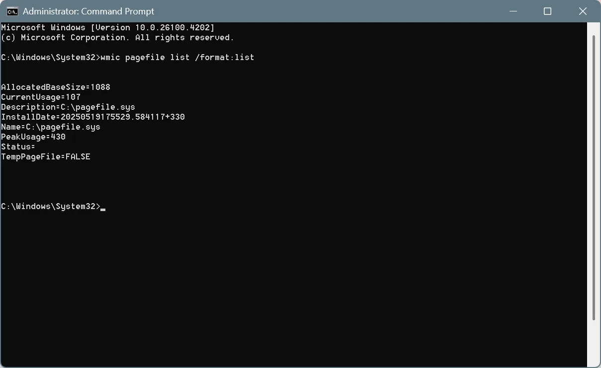 details for current virtual memory setup