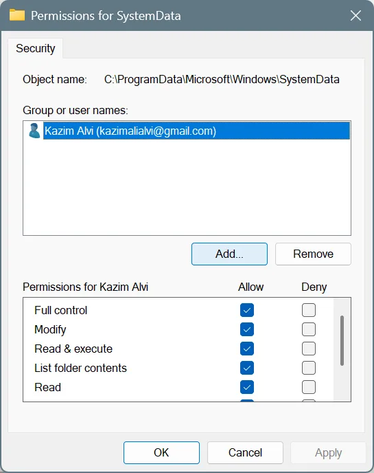 full control to fix windows black lock screen
