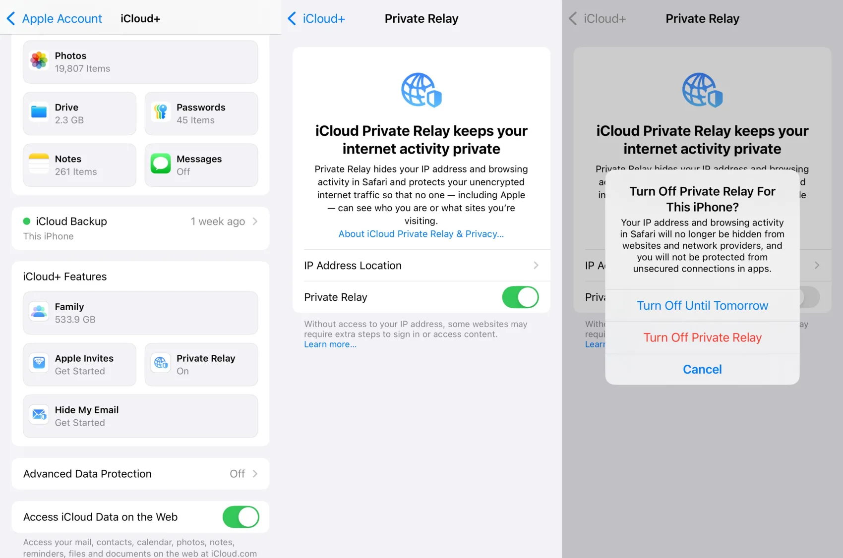 turning off private relay on iPhone