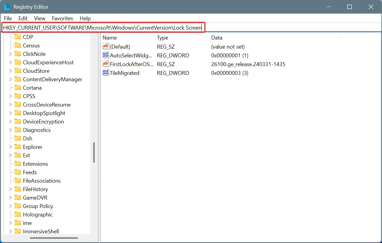 lock screen key in Windows Registry