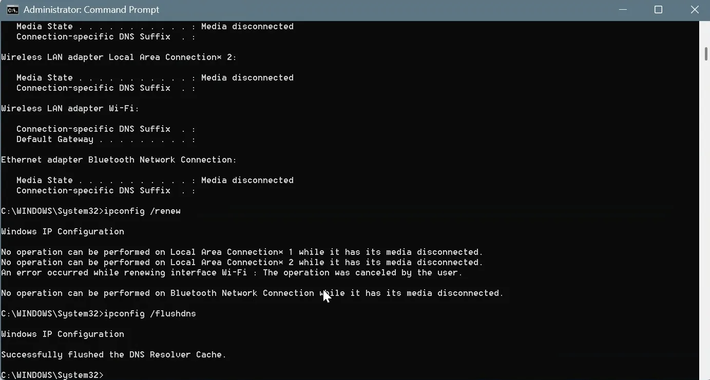 reset the networking stack Windows