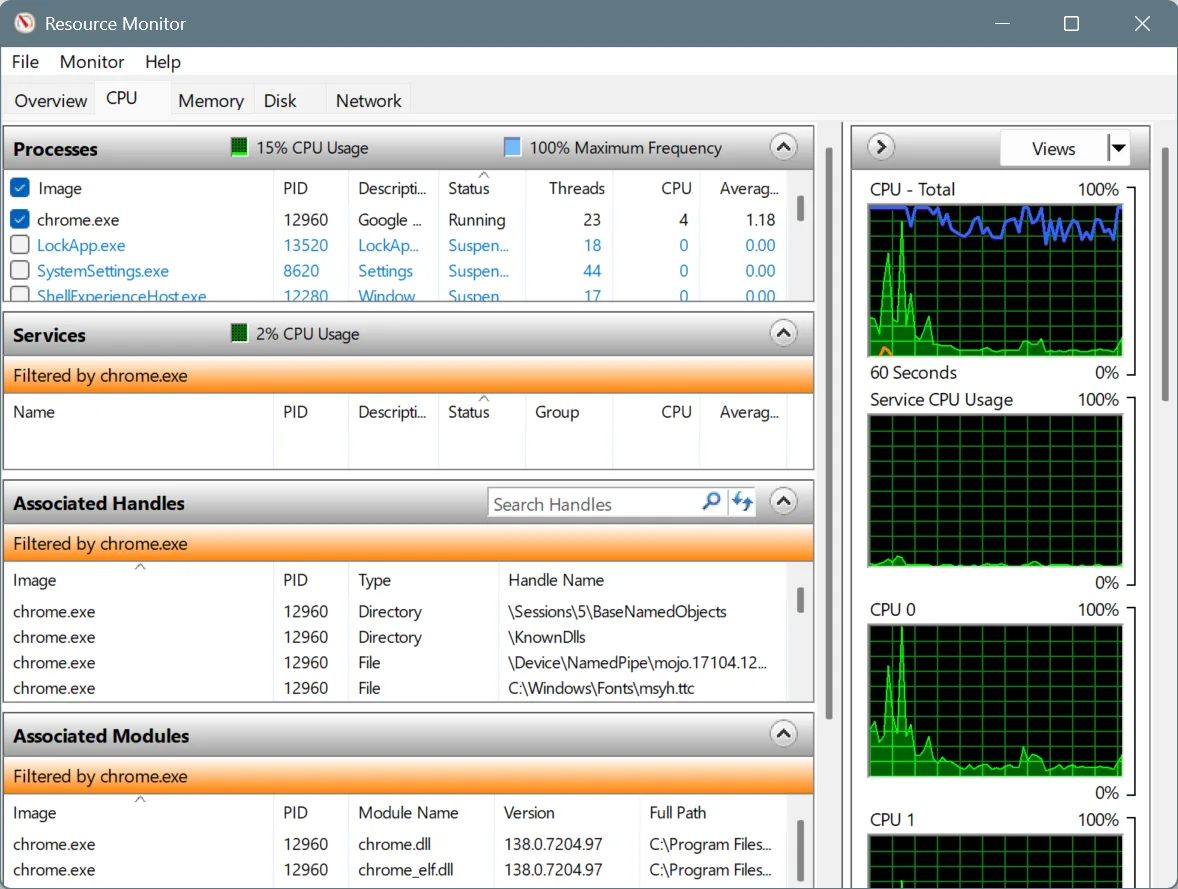 resource monitor detailed insights