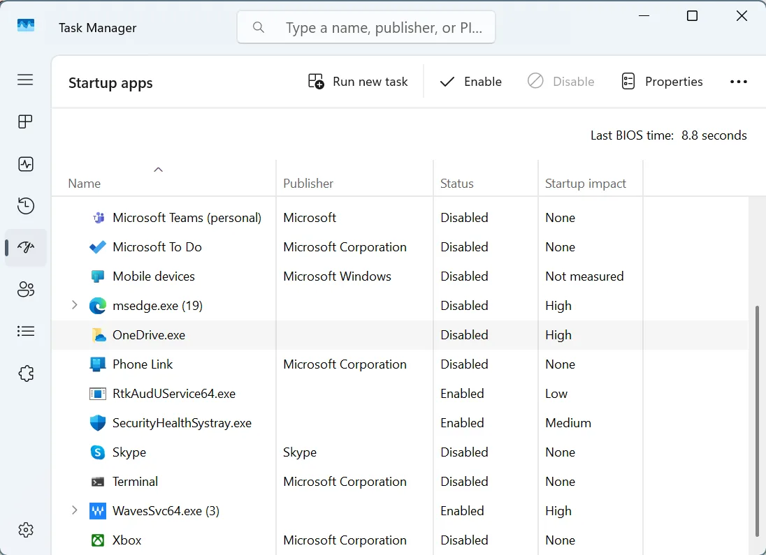 startup apps in task manager