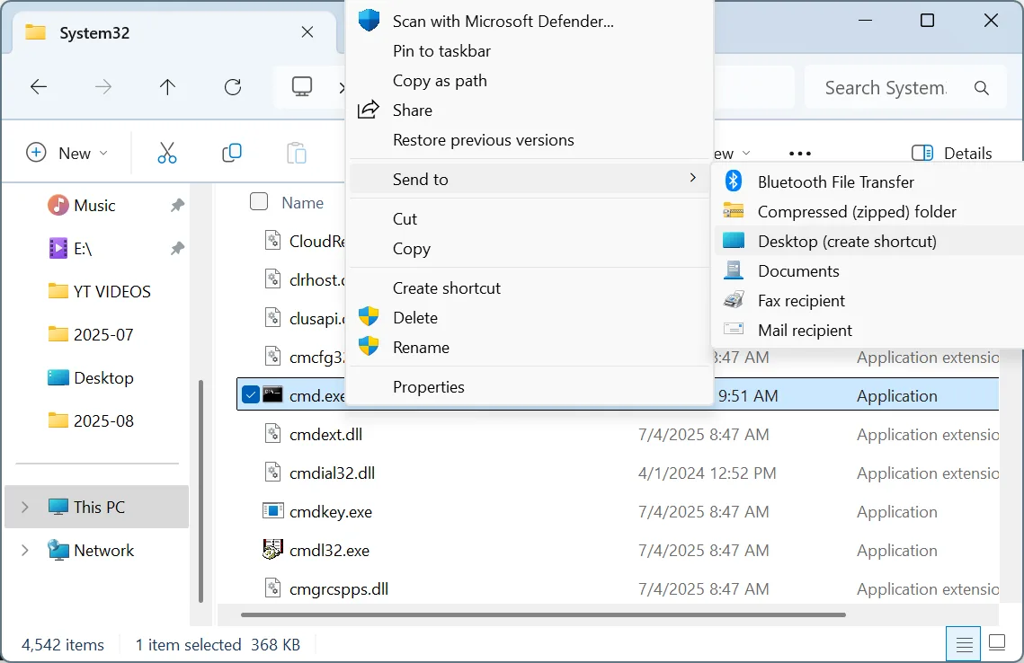 create cmd.exe shortcut on desktop