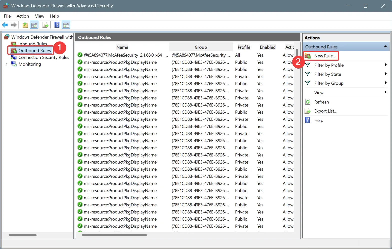 new rule to block app from accessing internet windows