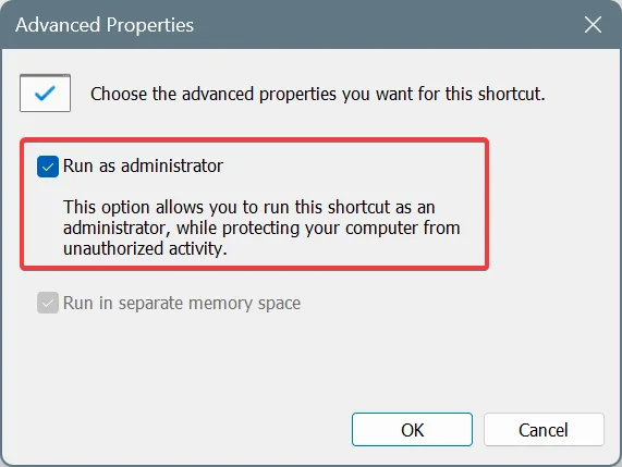 checkbox to run cmd as admin automatically