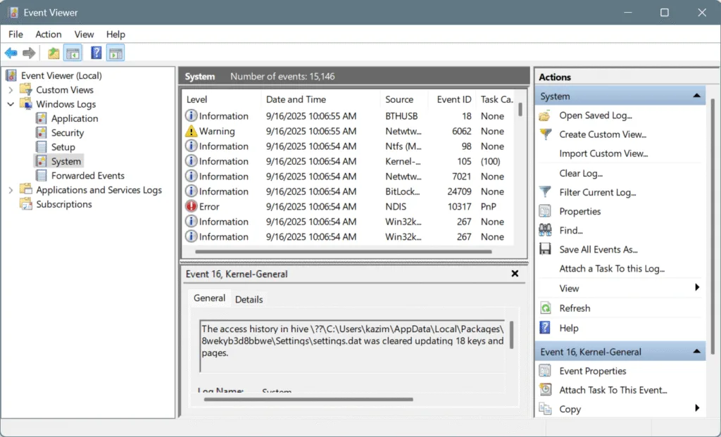 event viewer on my pc 