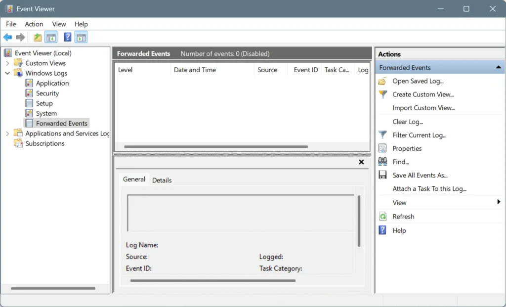 forwarded events in event viewer