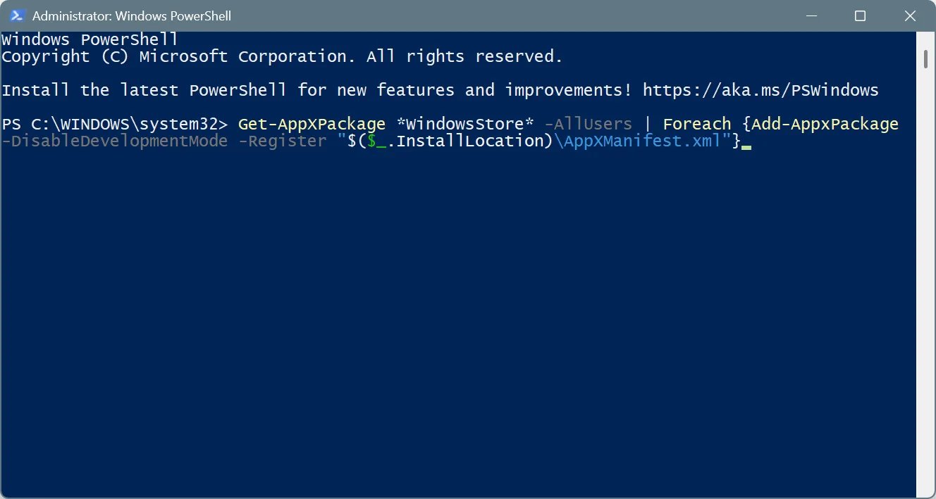 install microsoft store via powershell