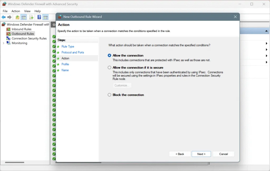 outbound rule to allow port 445