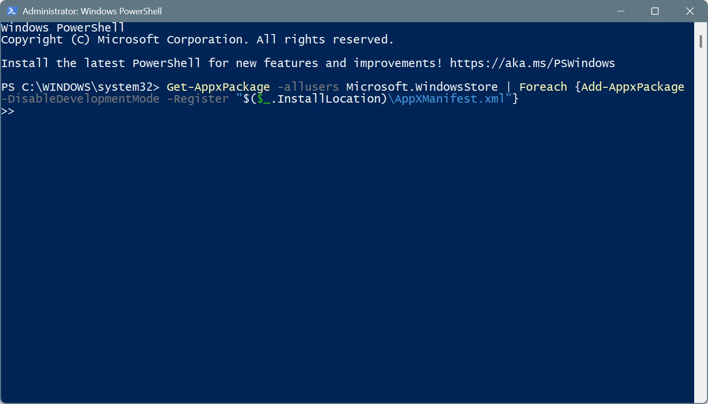re-register microsoft store