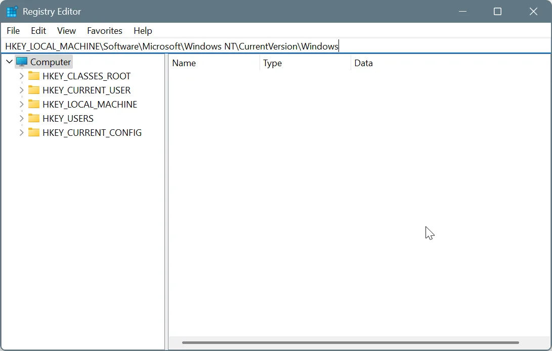 registry path HKEY_LOCAL_MACHINE\Software\Microsoft\Windows NT\CurrentVersion\Windows