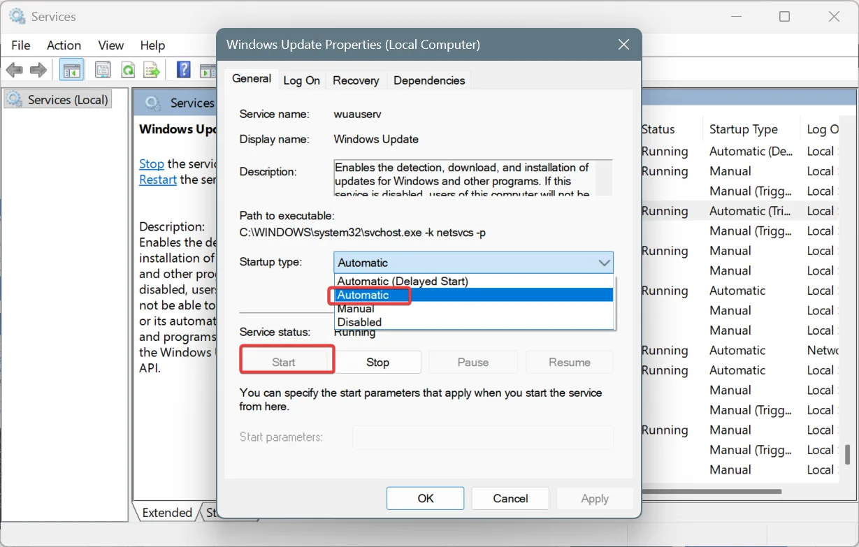 run Windows Update service