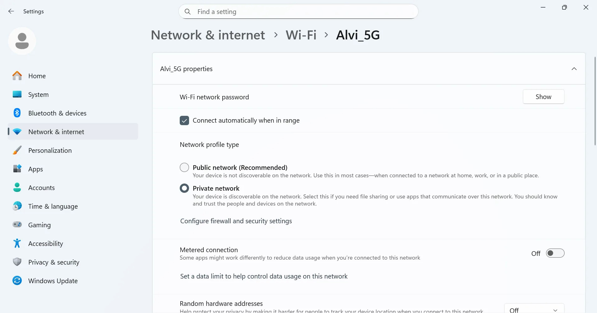 set network to private