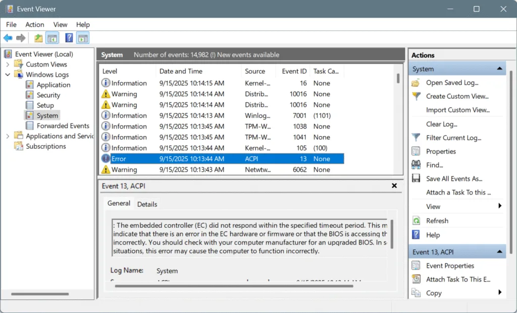 severity levels in event viewer