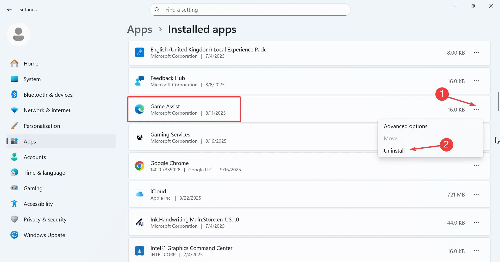 uninstall game assist on Windows